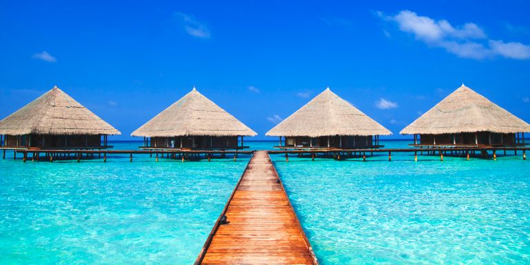 Water bungalows, low tide